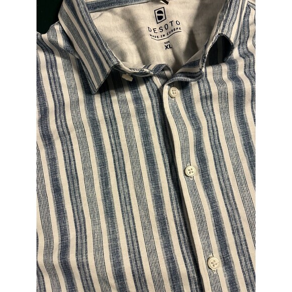 Desoto Made In Europe Long Sleeve Striped Button Shirt XL Designer 100% Cotton - Picture 1 of 8